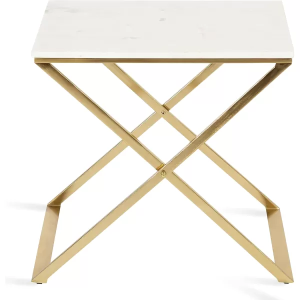 imageKate and Laurel Laraway Modern Rectangle Side Table 20 x 14 x 20 White and Gold Metal Bedroom Nightstand Table with White Marble Tabletop and Foldable FrameWhiteGold