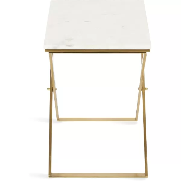 imageKate and Laurel Laraway Modern Rectangle Side Table 20 x 14 x 20 White and Gold Metal Bedroom Nightstand Table with White Marble Tabletop and Foldable FrameWhiteGold