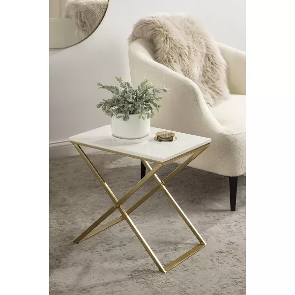 imageKate and Laurel Laraway Modern Rectangle Side Table 20 x 14 x 20 White and Gold Metal Bedroom Nightstand Table with White Marble Tabletop and Foldable FrameWhiteGold