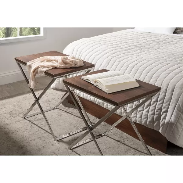 imageKate and Laurel Laraway Modern Rectangle Side Table 20 x 14 x 20 White and Gold Metal Bedroom Nightstand Table with White Marble Tabletop and Foldable FrameSilver