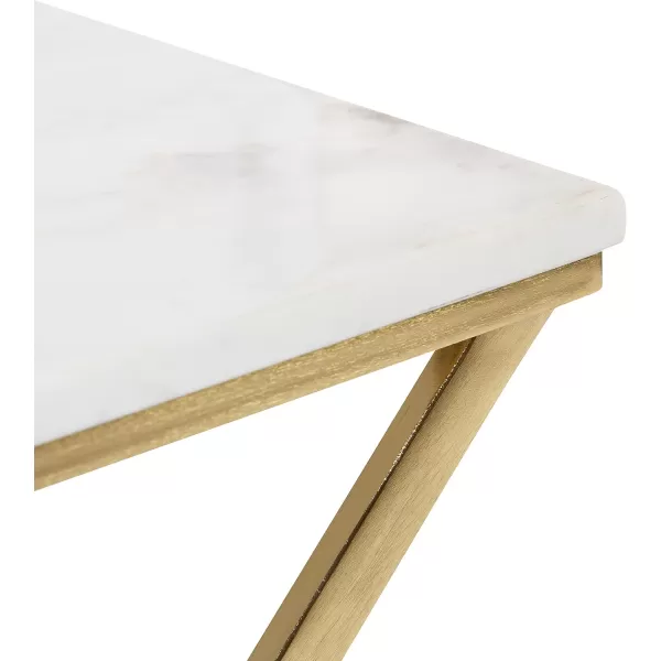 imageKate and Laurel Laraway Modern Rectangle Side Table 20 x 14 x 20 White and Gold Metal Bedroom Nightstand Table with White Marble Tabletop and Foldable FrameWhiteGold
