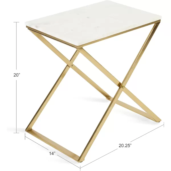 imageKate and Laurel Laraway Modern Rectangle Side Table 20 x 14 x 20 White and Gold Metal Bedroom Nightstand Table with White Marble Tabletop and Foldable FrameWhiteGold