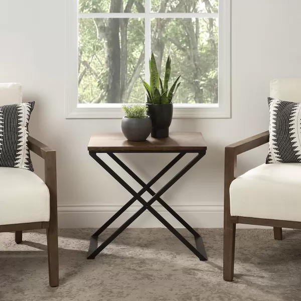 imageKate and Laurel Laraway Modern Rectangle Side Table 20 x 14 x 20 White and Gold Metal Bedroom Nightstand Table with White Marble Tabletop and Foldable FrameRustic Brown and Black