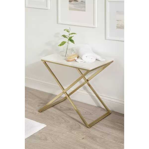 imageKate and Laurel Laraway Modern Rectangle Side Table 20 x 14 x 20 White and Gold Metal Bedroom Nightstand Table with White Marble Tabletop and Foldable FrameWhiteGold