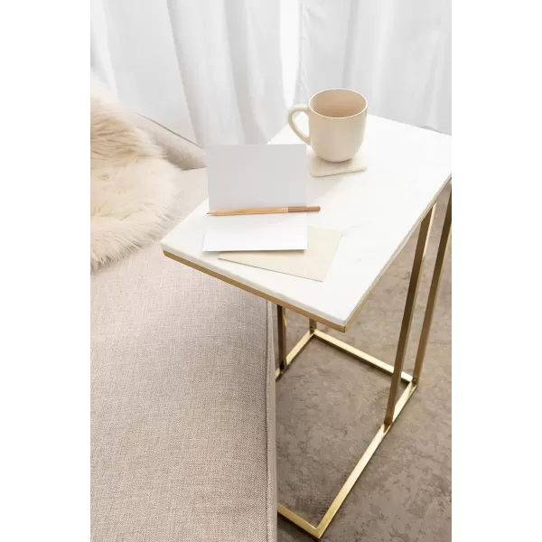 imageKate and Laurel Lockhardt Modern Decorative C Side Table as a TV Tray Bedroom Accent Piece or a Versatile Laptop Stand 19x13x27 Navy BlueWhiteGold