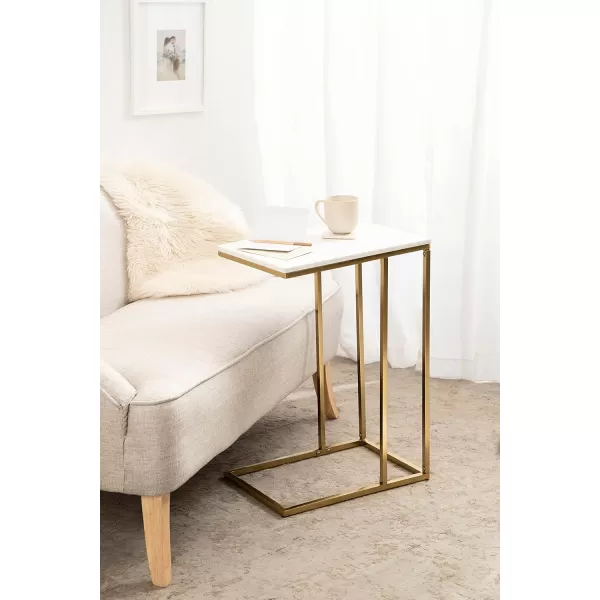 imageKate and Laurel Lockhardt Modern Decorative C Side Table as a TV Tray Bedroom Accent Piece or a Versatile Laptop Stand 19x13x27 Navy BlueWhiteGold