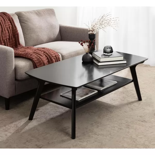 imageKate and Laurel Louen MidCentury Rectangle Modern TwoTier Rectangular Living Room Coffee Table with Storage and Solid Wood Construction 48 x 24 x 18 Black