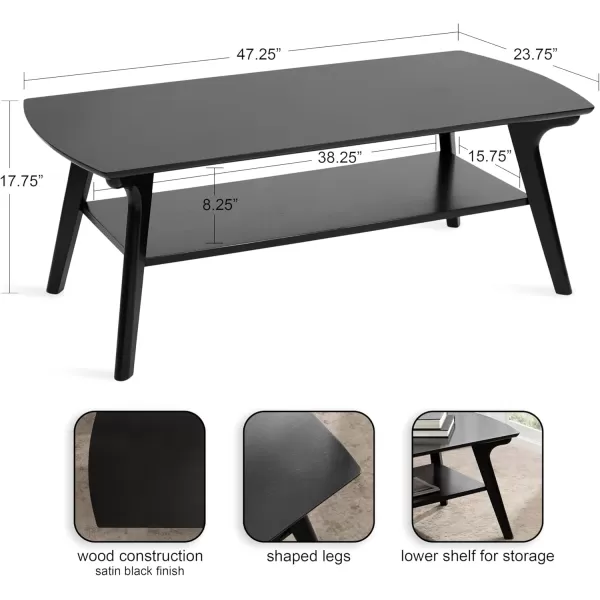 imageKate and Laurel Louen MidCentury Rectangle Modern TwoTier Rectangular Living Room Coffee Table with Storage and Solid Wood Construction 48 x 24 x 18 Black