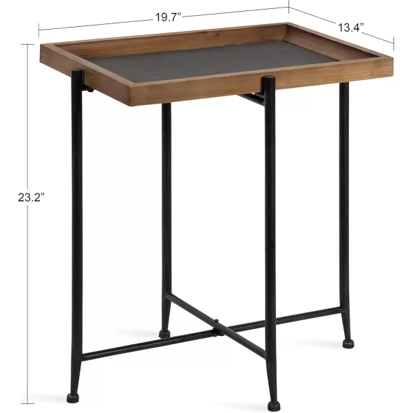 imageKate and Laurel Macabe Industrial Modern Wood and Slate Side Accent Table with Black Iron Metal Base Rustic Brown Finish