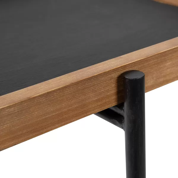 imageKate and Laurel Macabe Industrial Modern Wood and Slate Side Accent Table with Black Iron Metal Base Rustic Brown Finish
