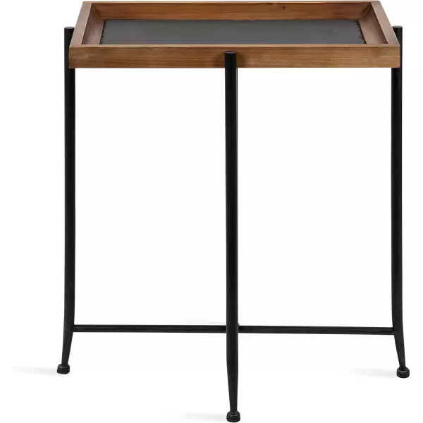 imageKate and Laurel Macabe Industrial Modern Wood and Slate Side Accent Table with Black Iron Metal Base Rustic Brown Finish