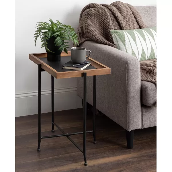 imageKate and Laurel Macabe Industrial Modern Wood and Slate Side Accent Table with Black Iron Metal Base Rustic Brown Finish