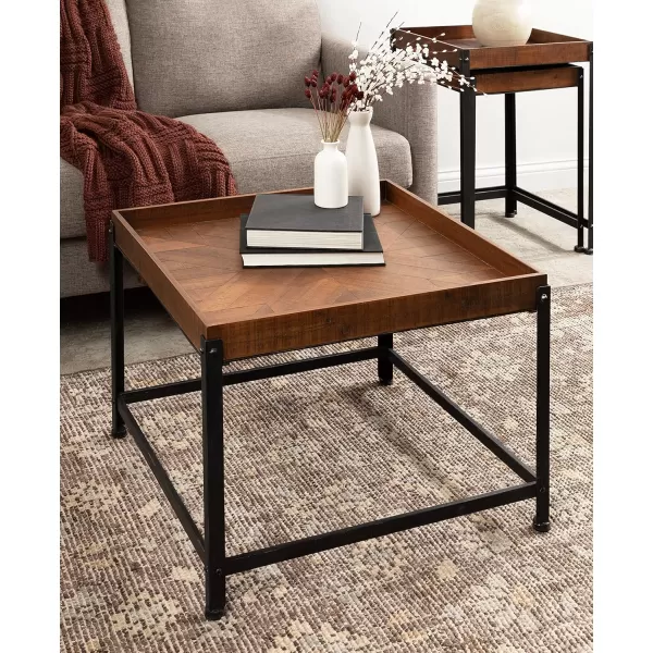 imageKate and Laurel Marsh Square Wood and Metal Coffee 27 x 27 x 18 Rustic Brown and Black Modern Farmhouse Living Room Table with Mixed Materials Design and Industrial Iron Detailing 27x27x18
