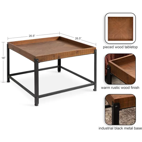 imageKate and Laurel Marsh Square Wood and Metal Coffee 27 x 27 x 18 Rustic Brown and Black Modern Farmhouse Living Room Table with Mixed Materials Design and Industrial Iron Detailing 27x27x18