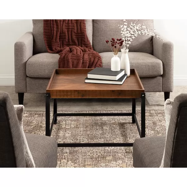 imageKate and Laurel Marsh Square Wood and Metal Coffee 27 x 27 x 18 Rustic Brown and Black Modern Farmhouse Living Room Table with Mixed Materials Design and Industrial Iron Detailing 27x27x18