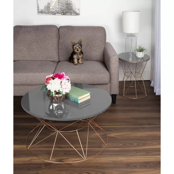 imageKate and Laurel Mendel Round Metal Coffee Table Gray Top with Rose Gold BaseGrayRose Gold