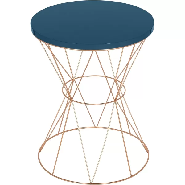 imageKate and Laurel Mendel Round Metal End Table Blue Top with Rose Gold Base