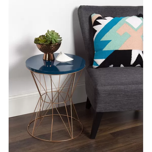 imageKate and Laurel Mendel Round Metal End Table Blue Top with Rose Gold Base