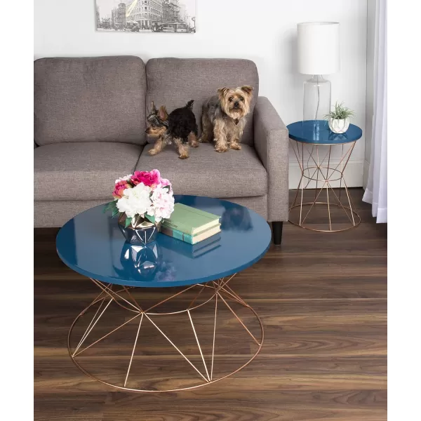 imageKate and Laurel Mendel Round Metal End Table Blue Top with Rose Gold Base