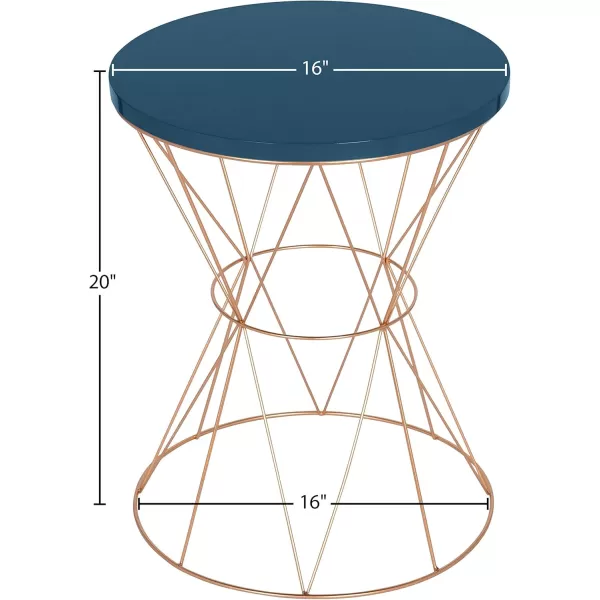 imageKate and Laurel Mendel Round Metal End Table Blue Top with Rose Gold Base
