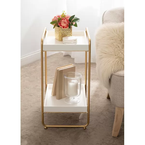 imageKate and Laurel Nicco Modern Transitional 2Tier Side Table 16 x 13 x 26 Natural Wood and Black Tiered Rectangle End Table for Storage and Display in Living Room Home DecorWhiteGold