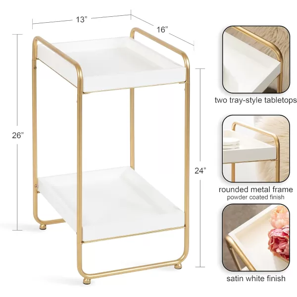 imageKate and Laurel Nicco Modern Transitional 2Tier Side Table 16 x 13 x 26 Natural Wood and Black Tiered Rectangle End Table for Storage and Display in Living Room Home DecorWhiteGold
