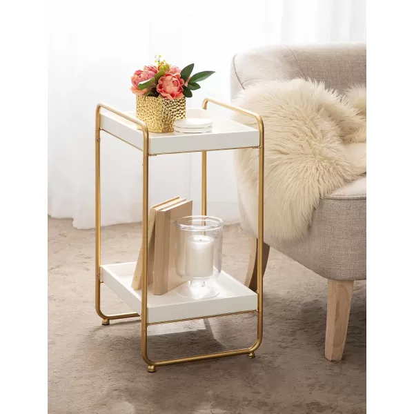 imageKate and Laurel Nicco Modern Transitional 2Tier Side Table 16 x 13 x 26 Natural Wood and Black Tiered Rectangle End Table for Storage and Display in Living Room Home DecorWhiteGold