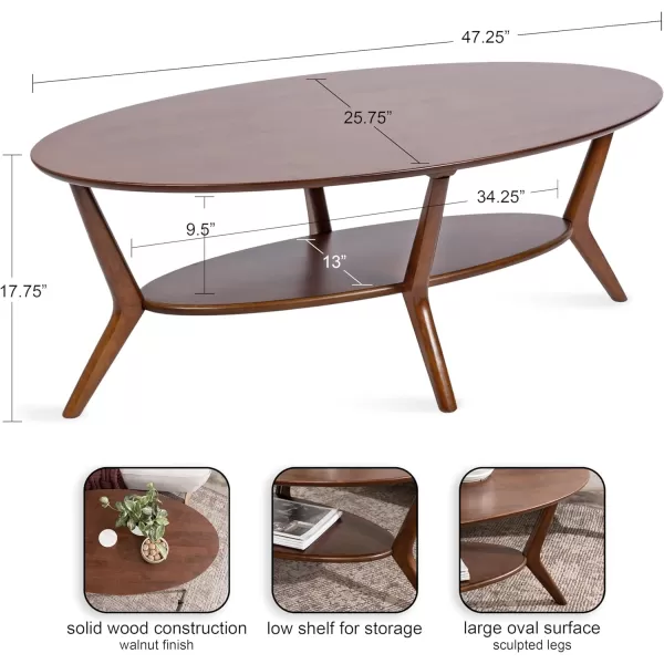 imageKate and Laurel Nylah MidCentury Modern Oval Coffee Table with Storage for Living Room Home Decor 48x26x18 Walnut Brown