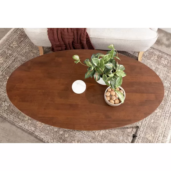 imageKate and Laurel Nylah MidCentury Modern Oval Coffee Table with Storage for Living Room Home Decor 48x26x18 Walnut Brown