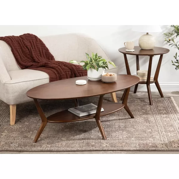 imageKate and Laurel Nylah MidCentury Modern Oval Coffee Table with Storage for Living Room Home Decor 48x26x18 Walnut Brown