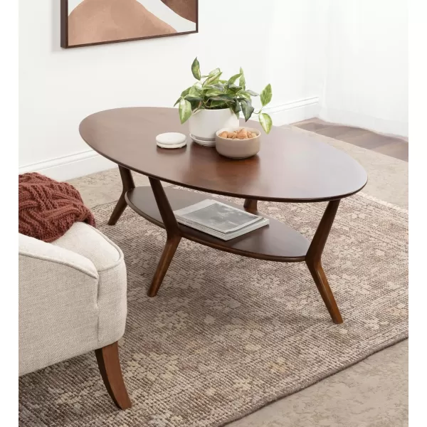 imageKate and Laurel Nylah MidCentury Modern Oval Coffee Table with Storage for Living Room Home Decor 48x26x18 Walnut Brown