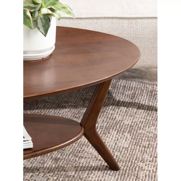 imageKate and Laurel Nylah MidCentury Modern Oval Coffee Table with Storage for Living Room Home Decor 48x26x18 Walnut Brown