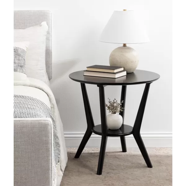 imageKate and Laurel Nylah Round Wooden Side Table 24 x 24 x 24 Walnut Brown Modern Tiered Circle Living Room Table with Solid Wood Construction for Use as Bedroom NightstandBlack