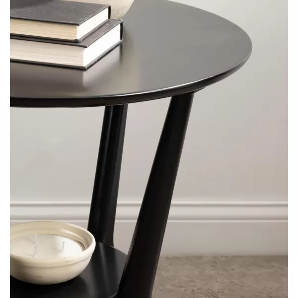 imageKate and Laurel Nylah Round Wooden Side Table 24 x 24 x 24 Walnut Brown Modern Tiered Circle Living Room Table with Solid Wood Construction for Use as Bedroom NightstandBlack