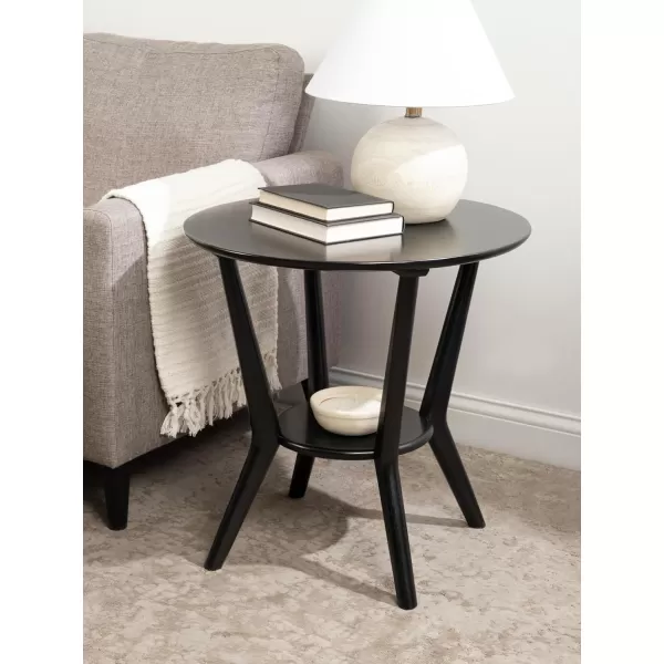 imageKate and Laurel Nylah Round Wooden Side Table 24 x 24 x 24 Walnut Brown Modern Tiered Circle Living Room Table with Solid Wood Construction for Use as Bedroom NightstandBlack