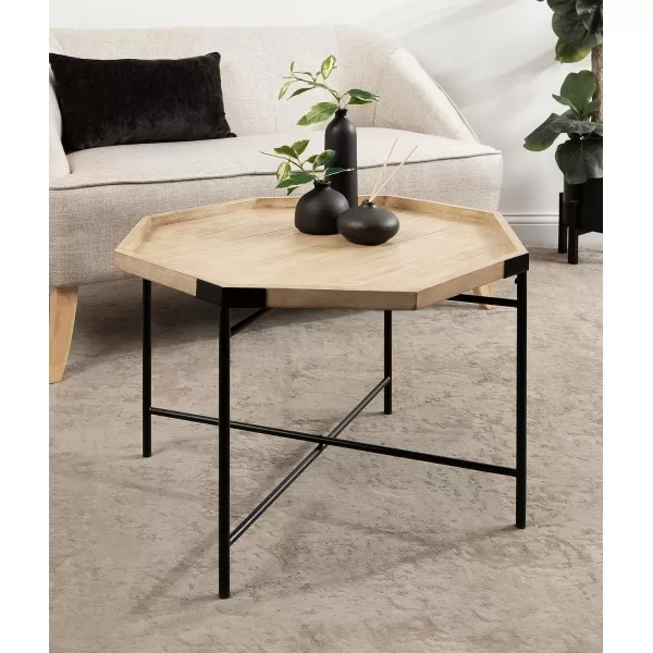 imageKate and Laurel Occonor MidCentury Octagon Coffee Table 26 x 26 x 18 Walnut Brown and Gold Geometric Living Room Table with Metal Base and Wooden TabletopNatural