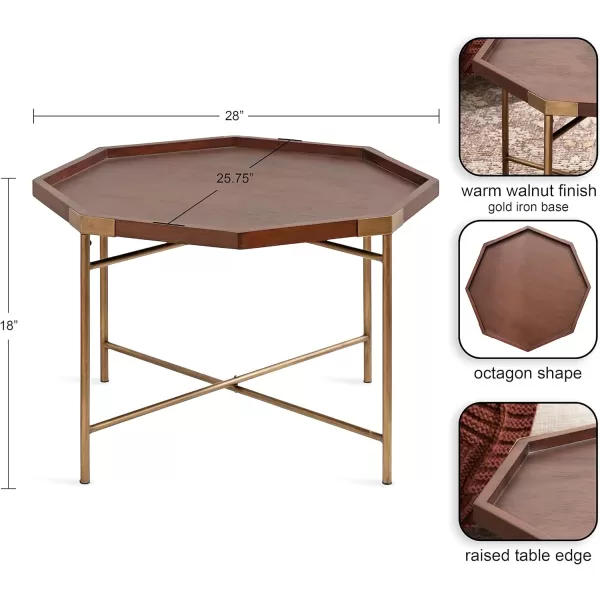 imageKate and Laurel Occonor MidCentury Octagon Coffee Table 26 x 26 x 18 Walnut Brown and Gold Geometric Living Room Table with Metal Base and Wooden TabletopWalnut Brown