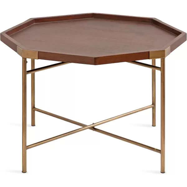 imageKate and Laurel Occonor MidCentury Octagon Coffee Table 26 x 26 x 18 Walnut Brown and Gold Geometric Living Room Table with Metal Base and Wooden TabletopWalnut Brown