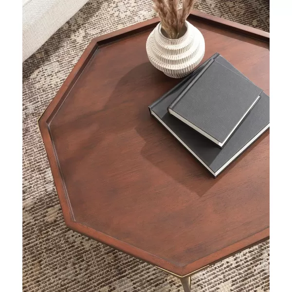 imageKate and Laurel Occonor MidCentury Octagon Coffee Table 26 x 26 x 18 Walnut Brown and Gold Geometric Living Room Table with Metal Base and Wooden TabletopWalnut Brown