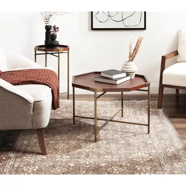 imageKate and Laurel Occonor MidCentury Octagon Coffee Table 26 x 26 x 18 Walnut Brown and Gold Geometric Living Room Table with Metal Base and Wooden TabletopWalnut Brown
