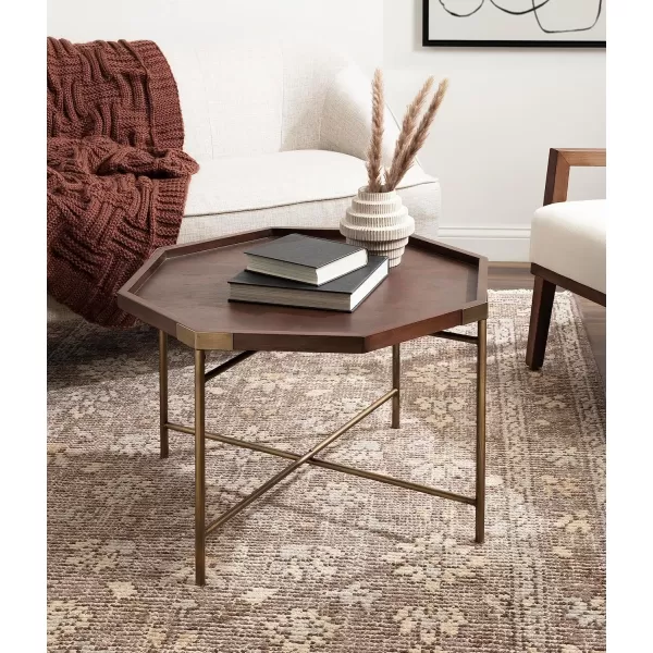 imageKate and Laurel Occonor MidCentury Octagon Coffee Table 26 x 26 x 18 Walnut Brown and Gold Geometric Living Room Table with Metal Base and Wooden TabletopWalnut Brown