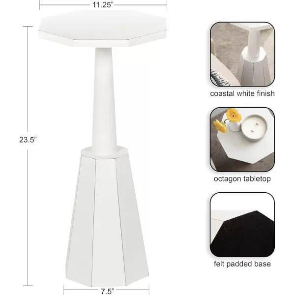 imageKate and Laurel Octavia Modern Farmhouse Accent Drink Table with Distressed White Finish and Sturdy Octagon Base for Lovely Coastal Home Decor 11x11x24