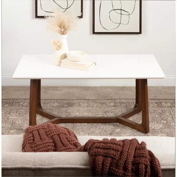 imageKate and Laurel Olivant MidCentury Modern Rectangle Living Room Coffee Table for Geometric Home Decor 44x22x20 WhiteWalnut Brown