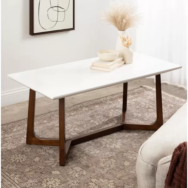 imageKate and Laurel Olivant MidCentury Modern Rectangle Living Room Coffee Table for Geometric Home Decor 44x22x20 WhiteWalnut Brown