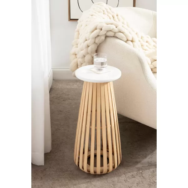 imageKate and Laurel Oren Modern Boho Slatted Accent Drink Table or Indoor Plant Stand for Neutral Home Decor 10x10x23 WhiteNatural