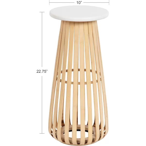 imageKate and Laurel Oren Modern Boho Slatted Accent Drink Table or Indoor Plant Stand for Neutral Home Decor 10x10x23 WhiteNatural