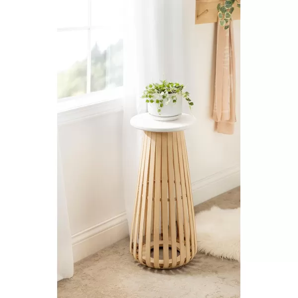 imageKate and Laurel Oren Modern Boho Slatted Accent Drink Table or Indoor Plant Stand for Neutral Home Decor 10x10x23 WhiteNatural