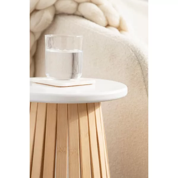 imageKate and Laurel Oren Modern Boho Slatted Accent Drink Table or Indoor Plant Stand for Neutral Home Decor 10x10x23 WhiteNatural