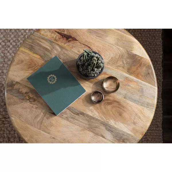 imageKate and Laurel Pallson Boho Round Coffee Table 28 x 28 x 18 Natural Wood and Black Modern Living Room Table for Storage and Display
