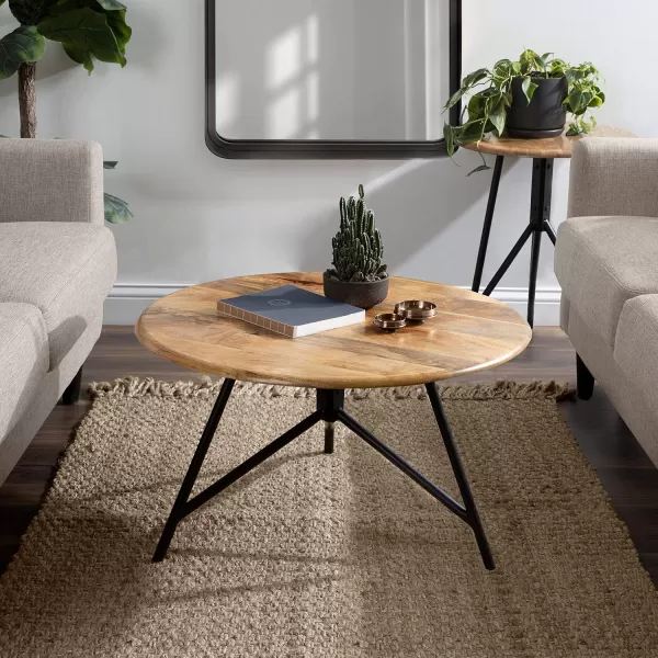 imageKate and Laurel Pallson Boho Round Coffee Table 28 x 28 x 18 Natural Wood and Black Modern Living Room Table for Storage and Display